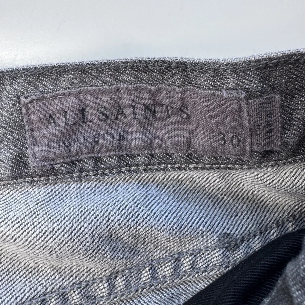 ALL SAINTS Jeans Denim Travolta Cigarette Button Fly Slim Skinny Mens 30x31 Gray